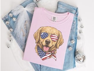 Patriotic Golden Retriever Sunglasses Bandana doodle dog shirt - photo 4