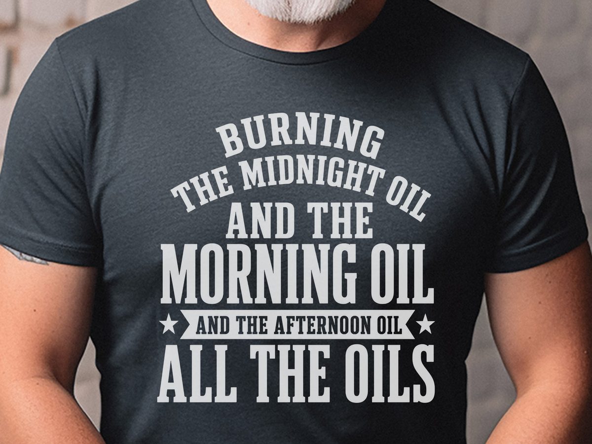 Burning The Midnight Oil Overworked Workaholic Funny T-Shirt