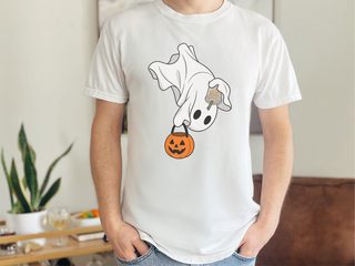 Flying Ghost Coffee Pumpkin Bucket funny shirt - photo 1