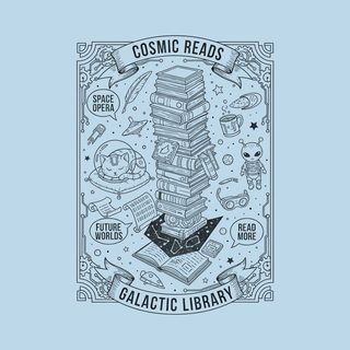 Sci-Fi Books. Space Opera. Galactic Library. Astronaut Cat Tee.
