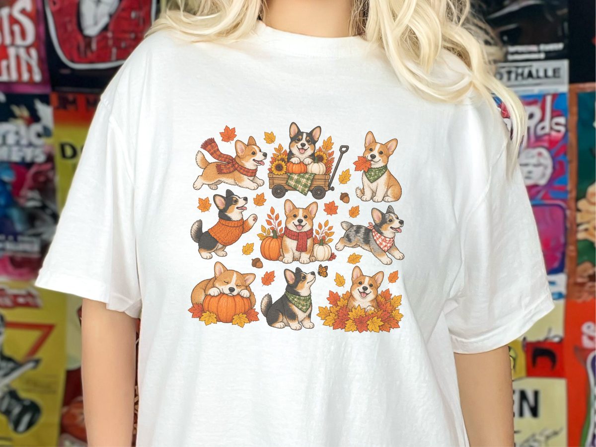 Autumn Corgi Dog Activities Vintage Wash Comfort Colors 1717 Shirt