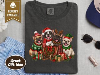 Christmas French Bulldogs Wooden Sleigh doodle dog shirt - photo 4