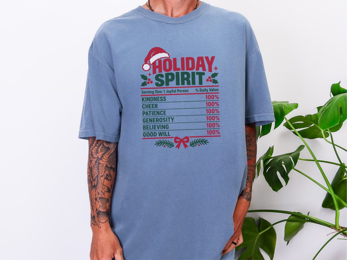 Holiday Spirit Nutrition Label Funny Christmas Family Matching Tee