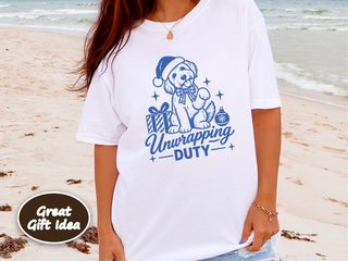 Christmas Goldendoodle Unwrapping Duty doodle dog shirt - photo 3
