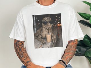 Dinosaur Drinking Iced Coffee funny shirt - photo 2
