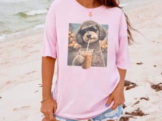 Comfort Colors Schnoodle Drinking Iced Coffee Cool Dog doodle dog shirt - photo 4