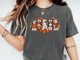 Autumn Huskies Fall Gathering doodle dog shirt - photo 2