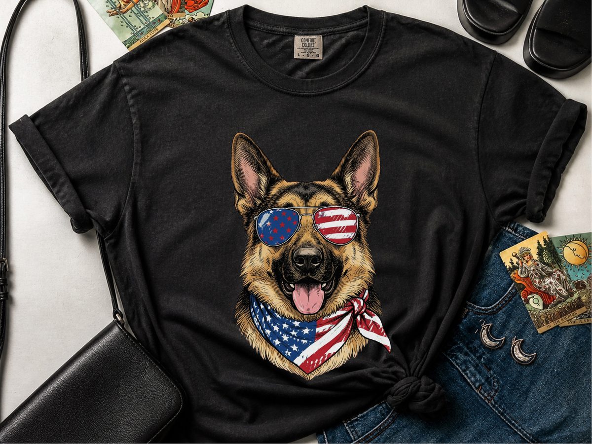 Patriotic German Shepherd Portrait T-Shirt for Shepherd Dog Lover