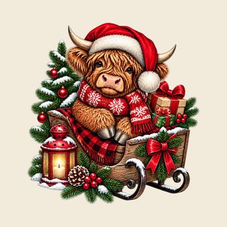 Highland Cow Christmas Sleigh Graphic Highland Cow Christmas Shirt