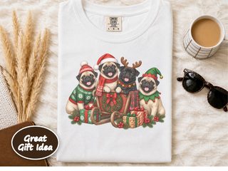 Christmas Pugs Sleigh Group doodle dog shirt - photo 1