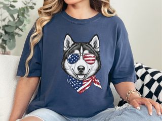 Patriotic Husky Sunglasses Bandana doodle dog shirt - photo 8