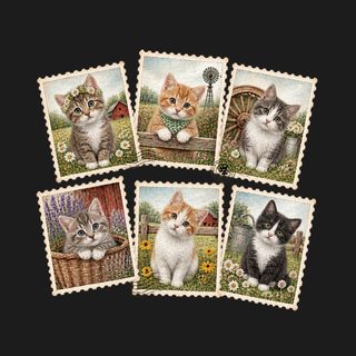 Vintage Country Cats Stamps Comfort Colors 1717 Graphic T-Shirt