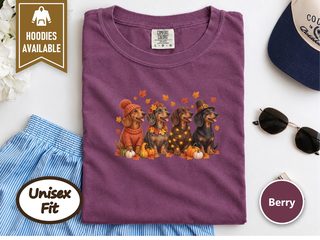 Four Dachshunds Autumn Pumpkins doodle dog shirt - photo 5
