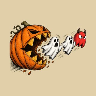 Scary Pumpkin Eating Ghosts Halloween Gaming Gift Shirt