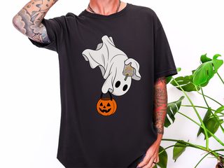 Flying Ghost Coffee Pumpkin Bucket funny shirt - photo 3