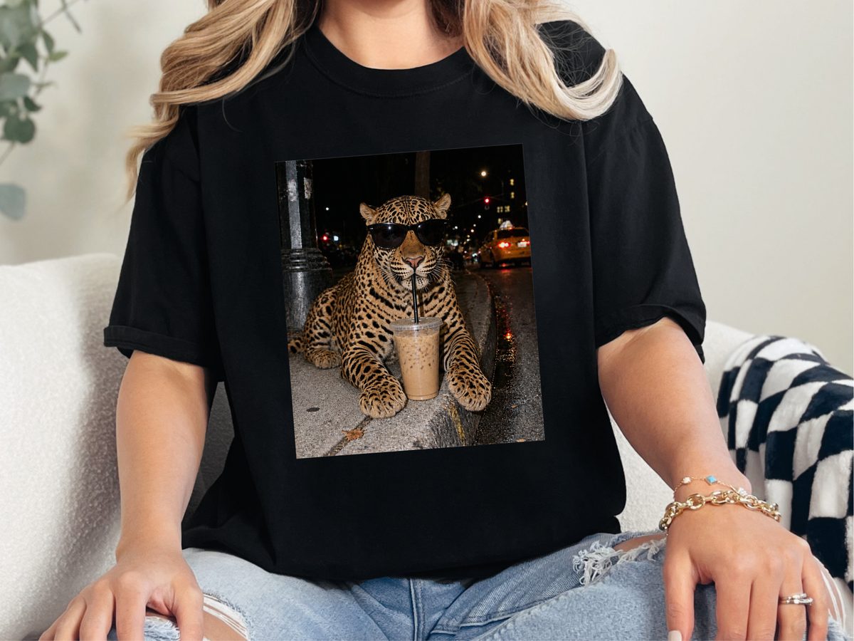 Leopard Drinking Iced Coffee Shirt - Coffee Lover Gift Unisex Tee