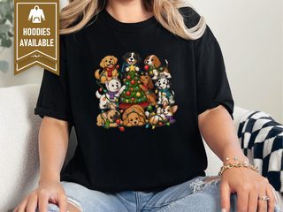 Festive Puppies Decorating Christmas Tree doodle dog shirt - photo 3