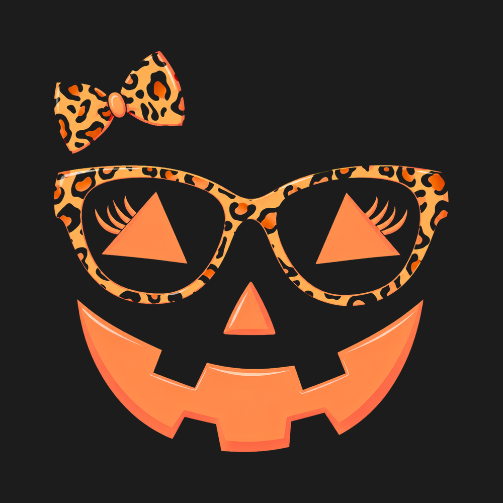 Jack O Lantern Halloween Pumpkin Face Eyelashes Leopard Glasses Shirt