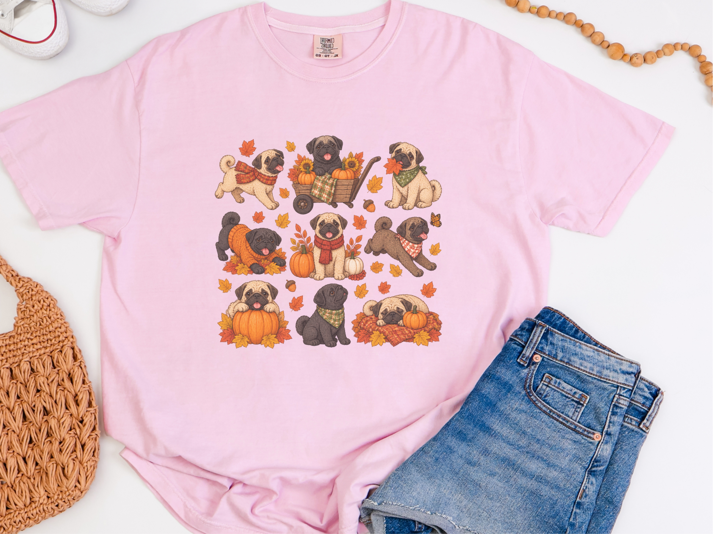 Colorful Pugs Fall Activities doodle dog shirt - photo 6