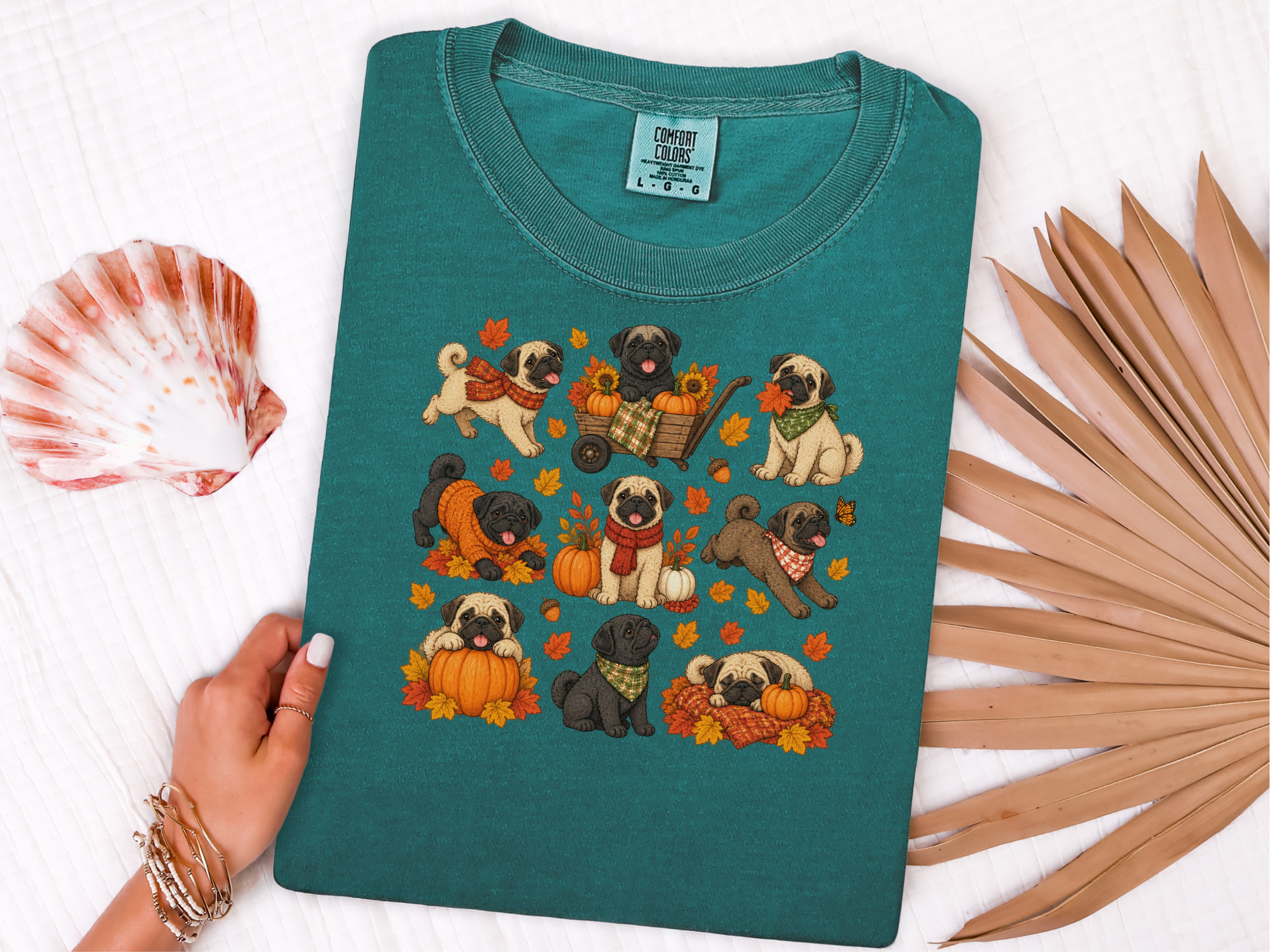 Colorful Pugs Fall Activities doodle dog shirt - photo 7
