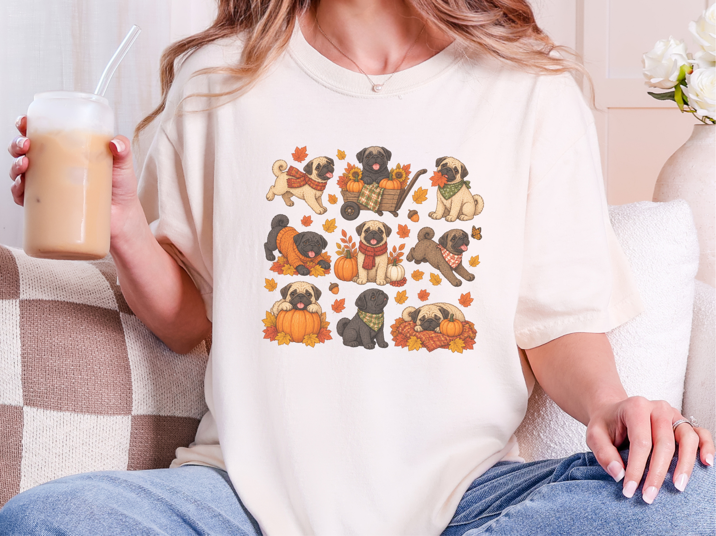 Colorful Pugs Fall Activities doodle dog shirt - photo 8