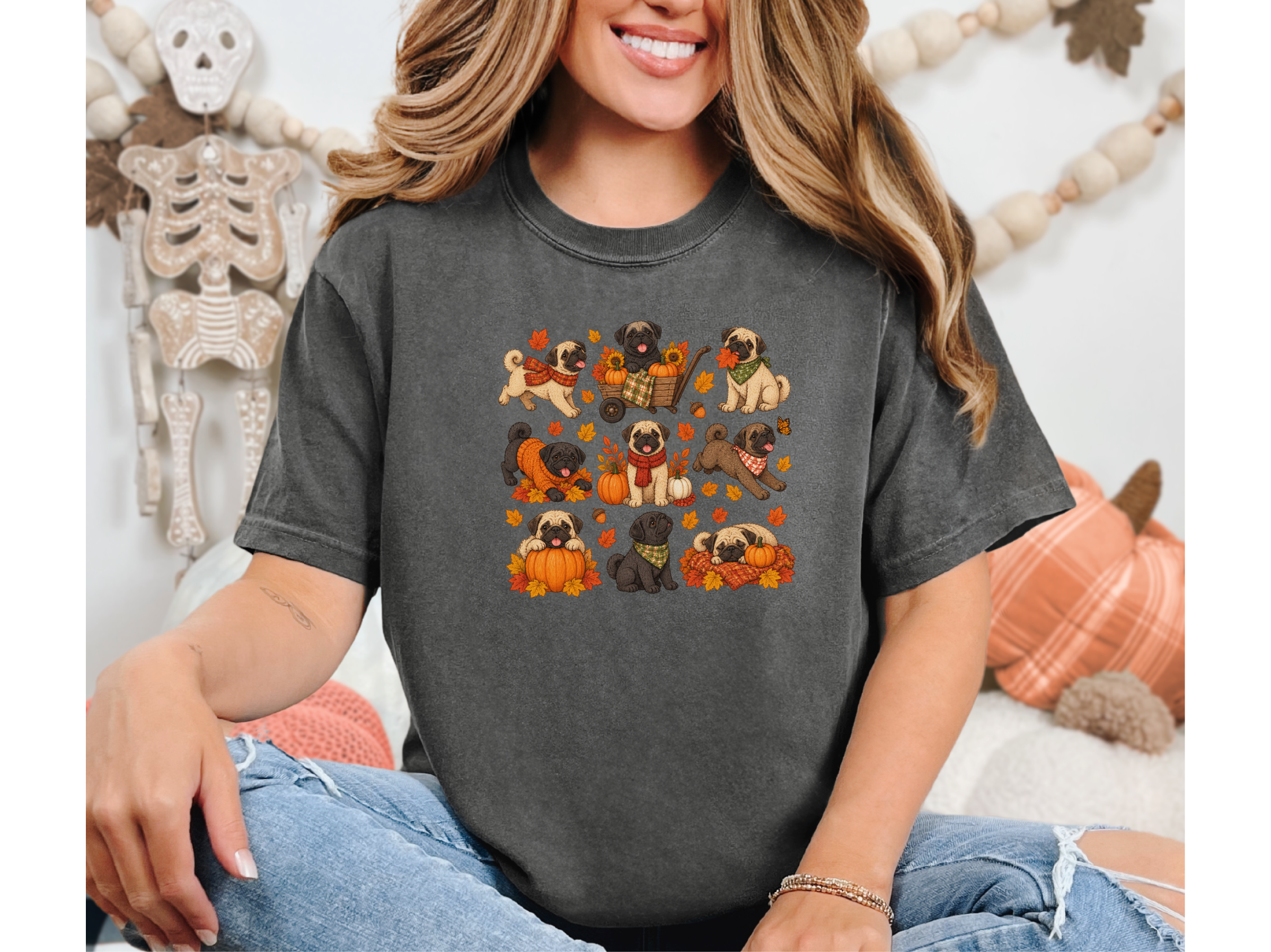 Colorful Pugs Fall Activities doodle dog shirt - photo 4