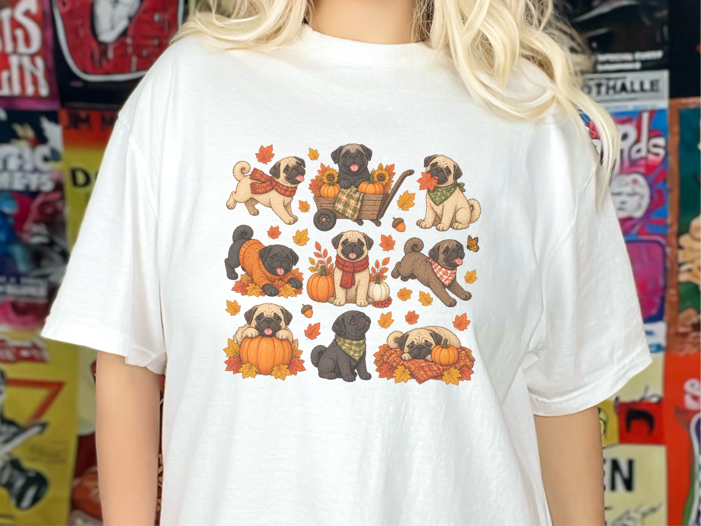 Colorful Pugs Fall Activities doodle dog shirt - photo 1