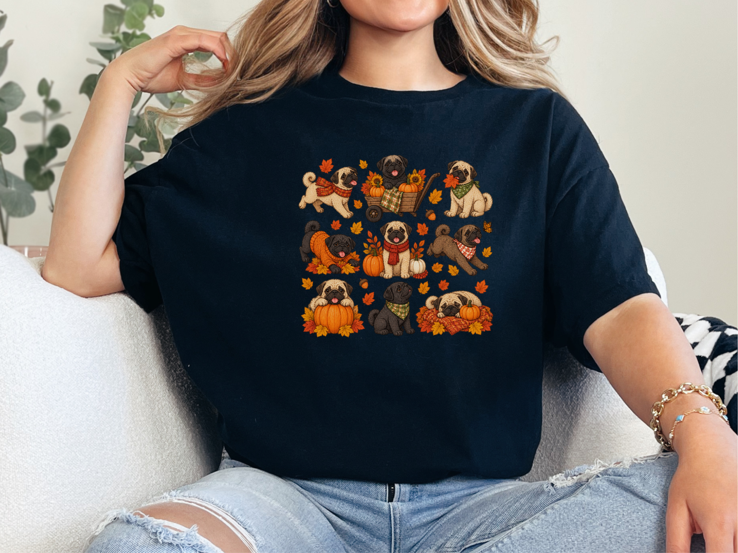 Colorful Pugs Fall Activities doodle dog shirt - photo 3