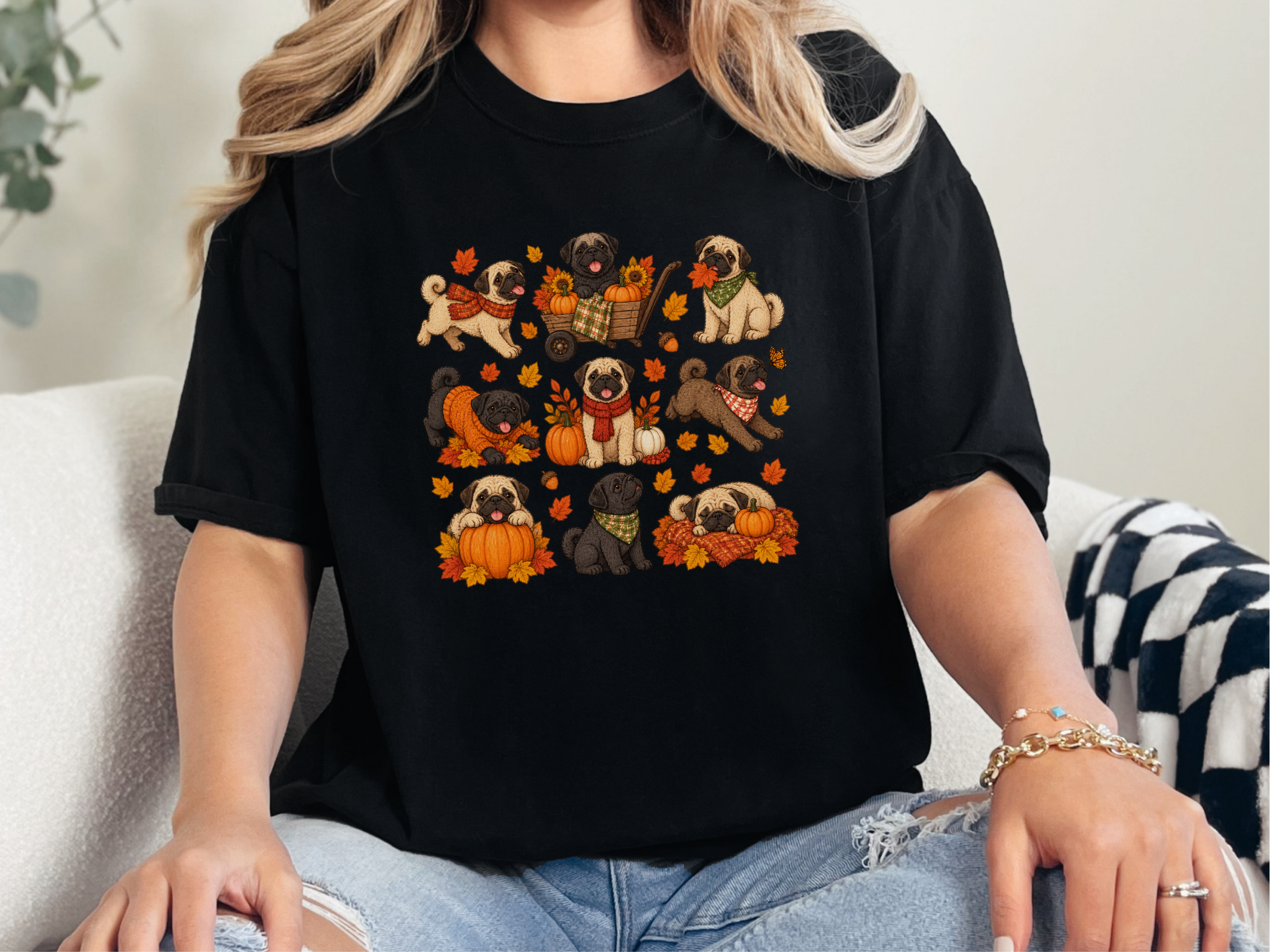 Colorful Pugs Fall Activities doodle dog shirt - photo 2