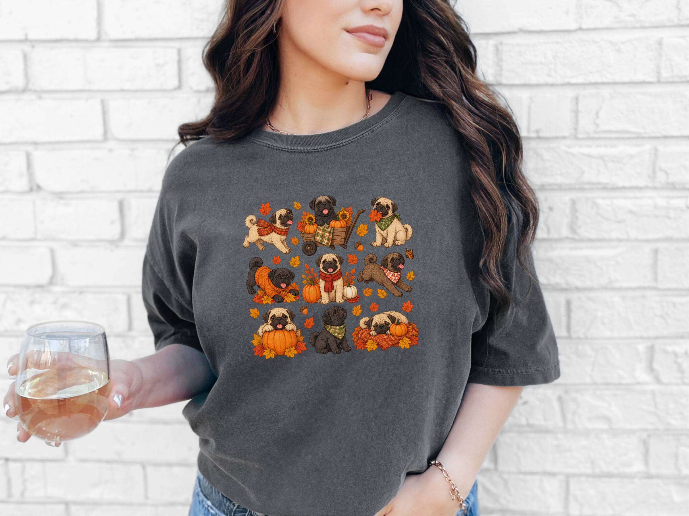Colorful Pugs Fall Activities doodle dog shirt - photo 5