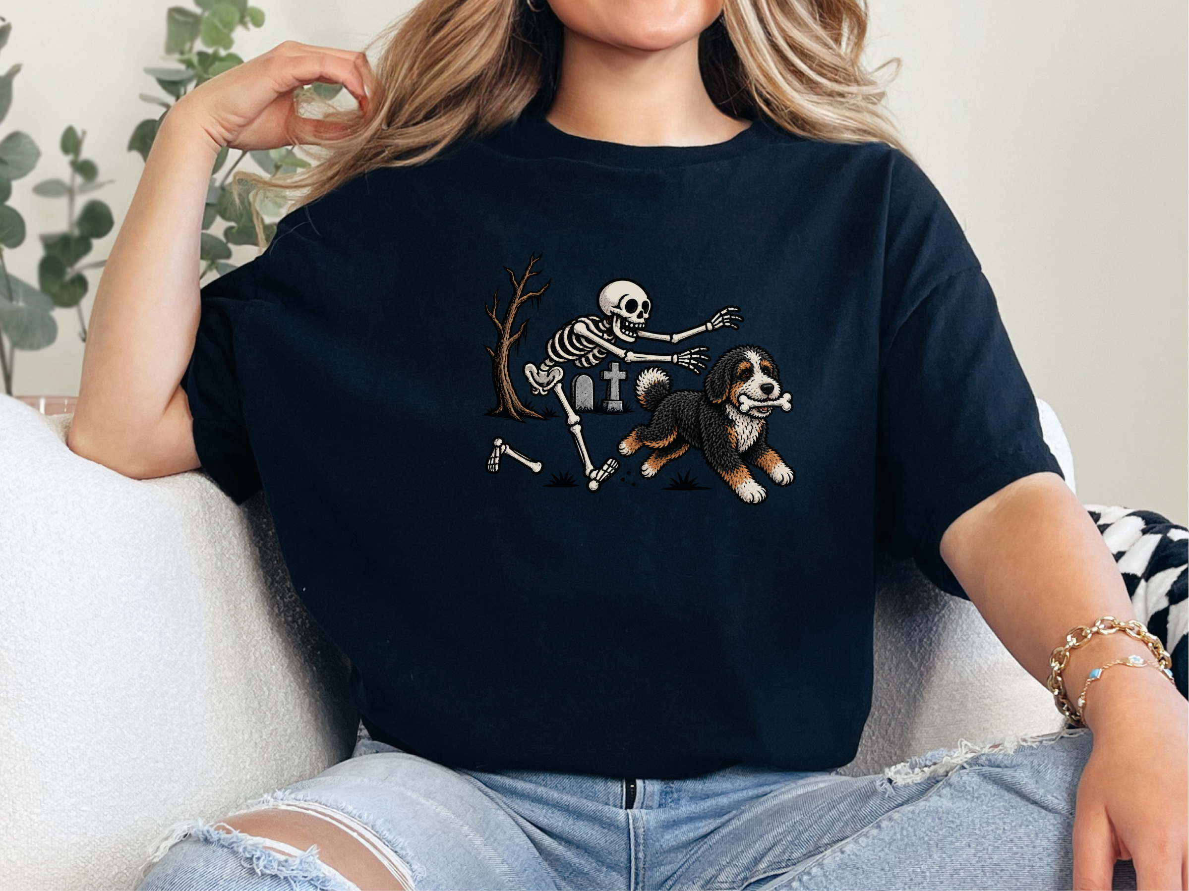 Bernedoodle Skeleton Bone Thief doodle dog shirt - photo 4