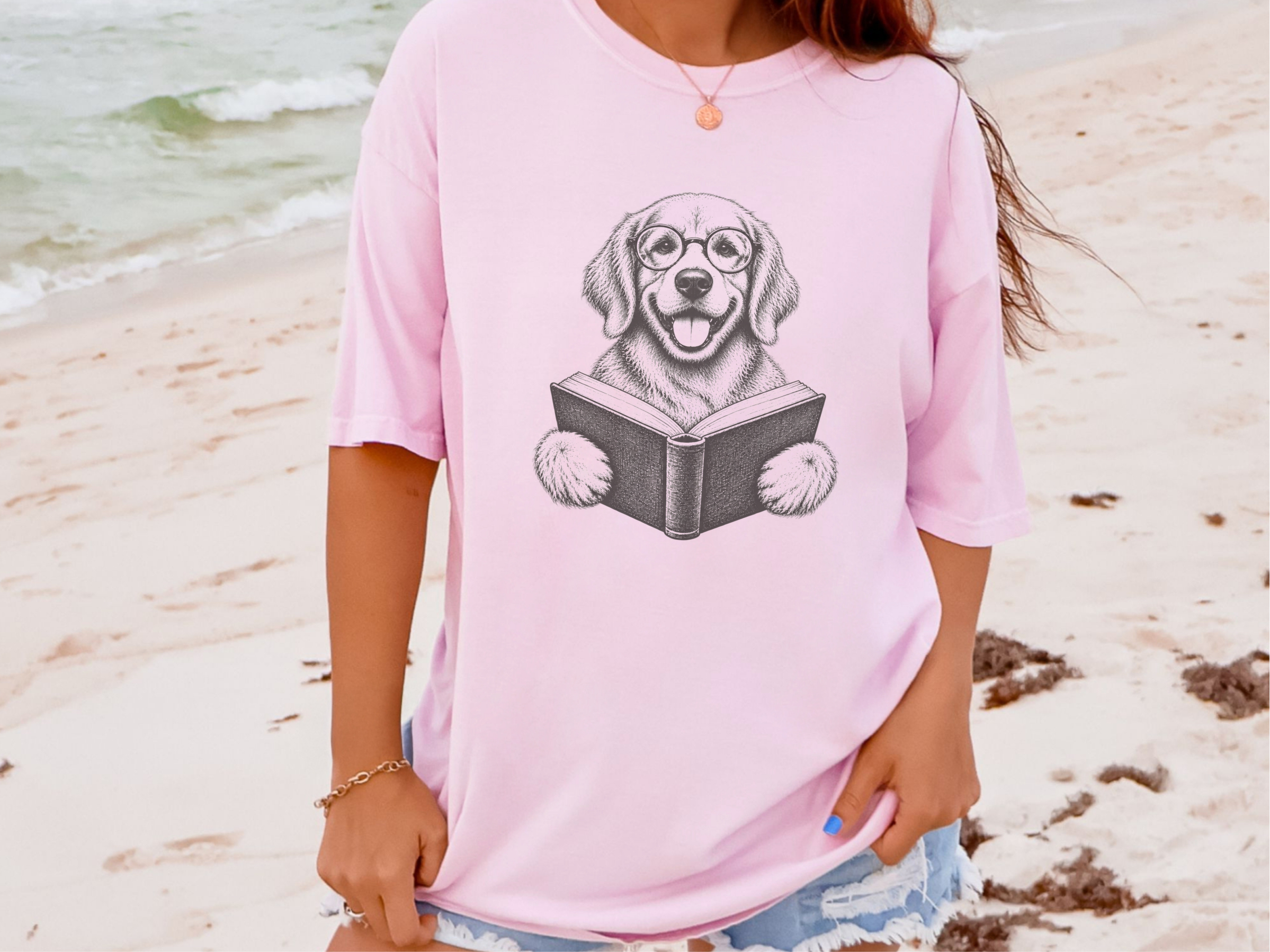 Golden Retriever Reading Book doodle dog shirt - photo 7