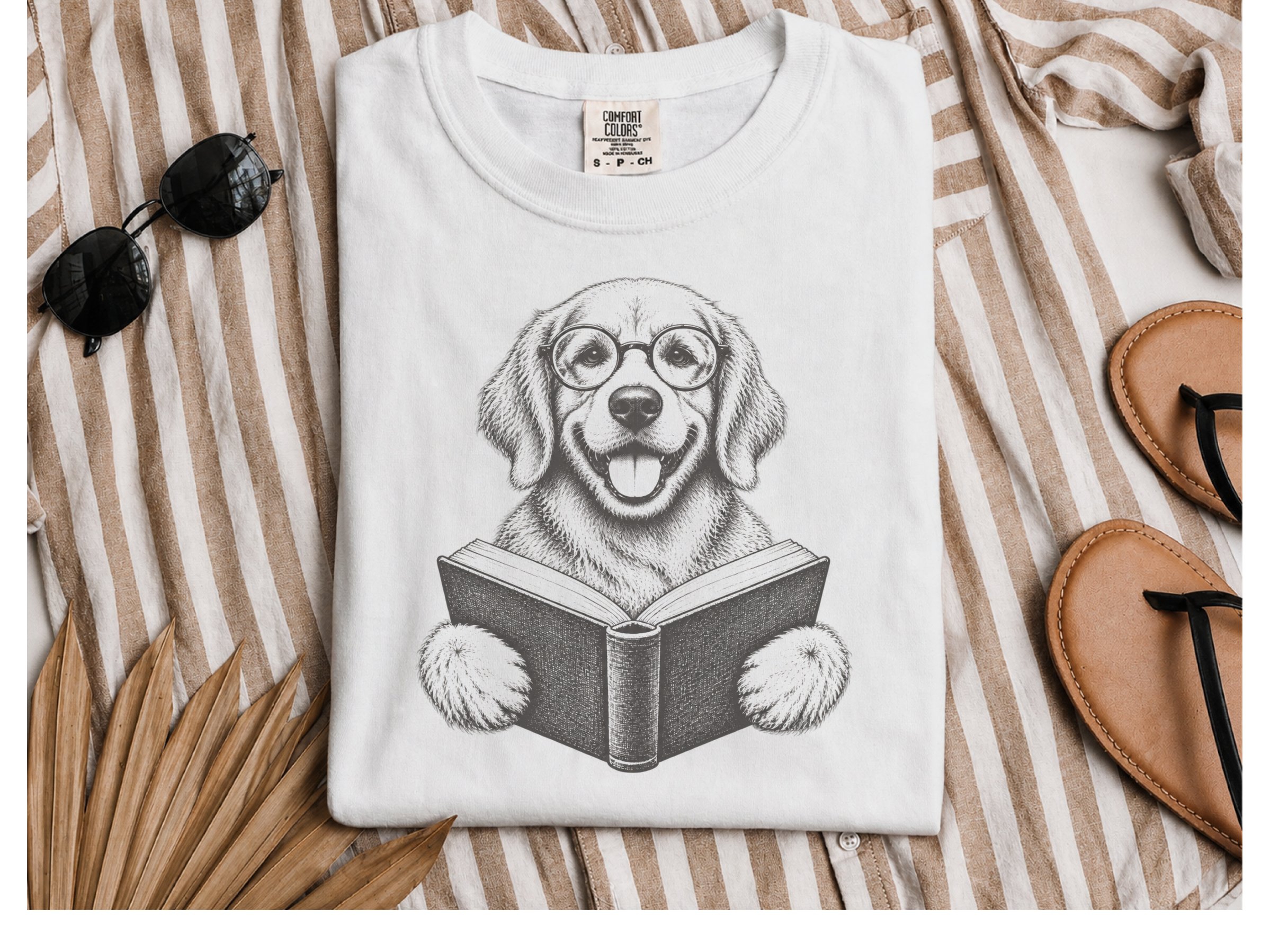 Golden Retriever Reading Book doodle dog shirt - photo 3