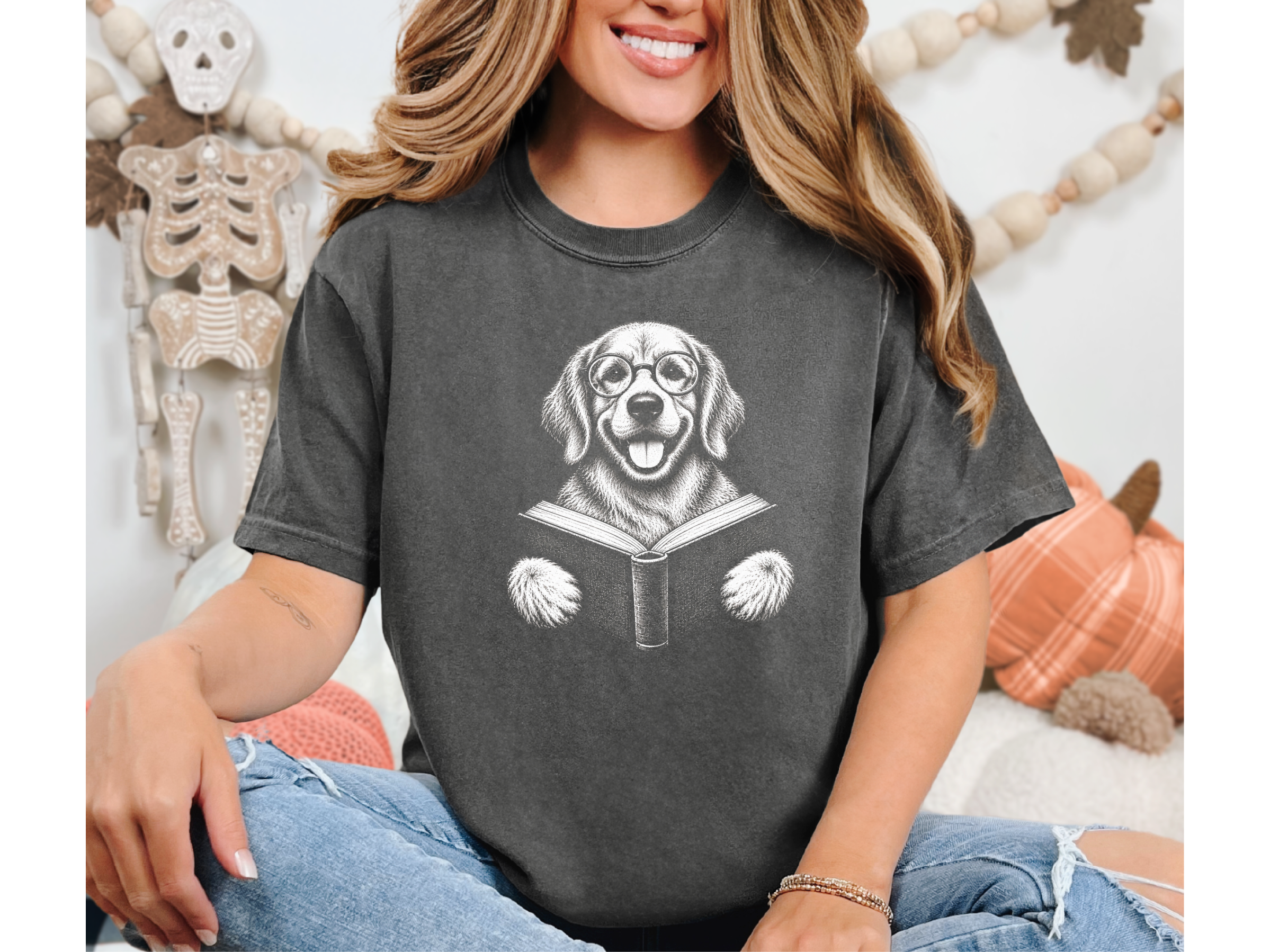 Golden Retriever Reading Book doodle dog shirt - photo 5