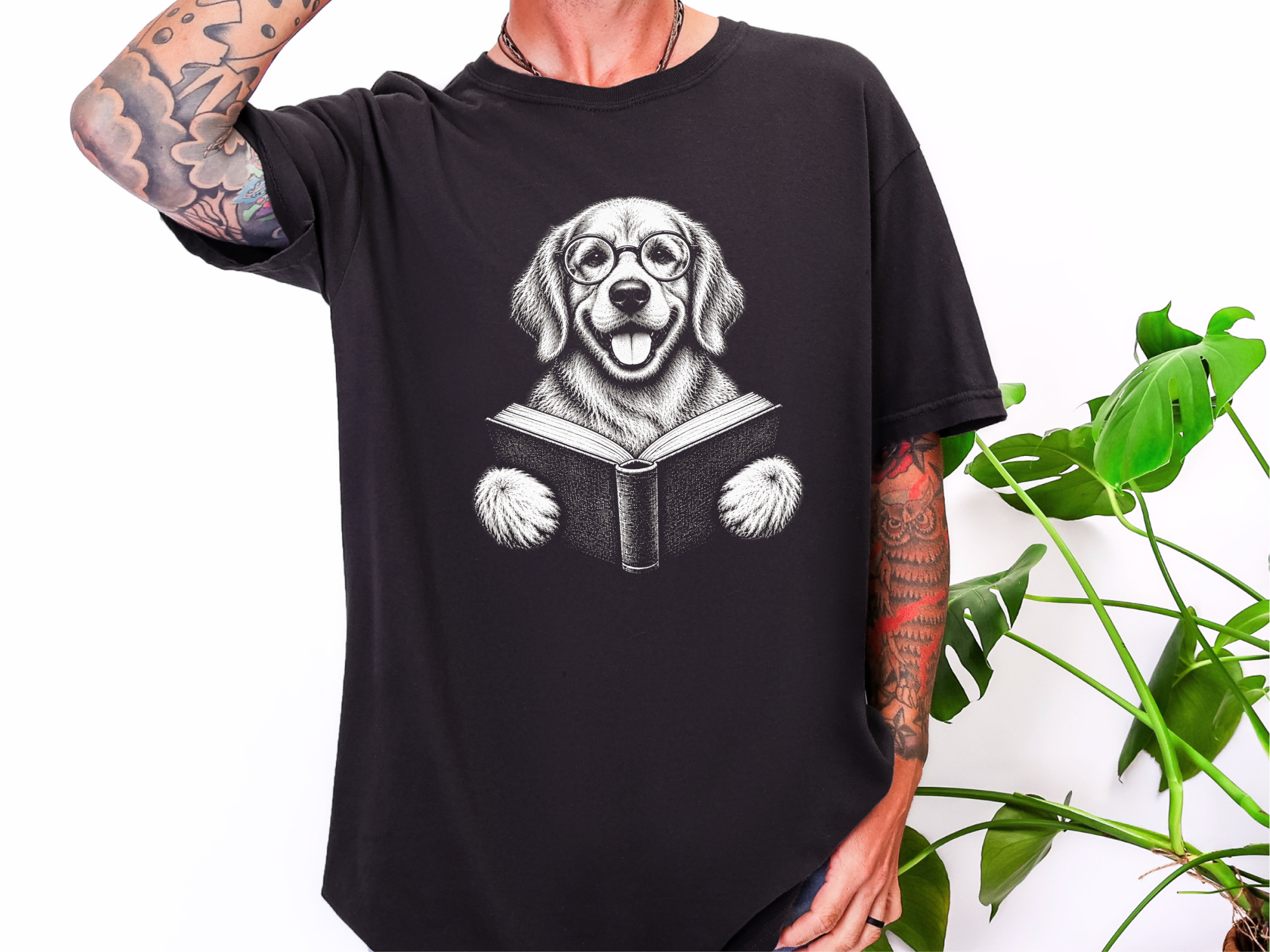Golden Retriever Reading Book doodle dog shirt - photo 4
