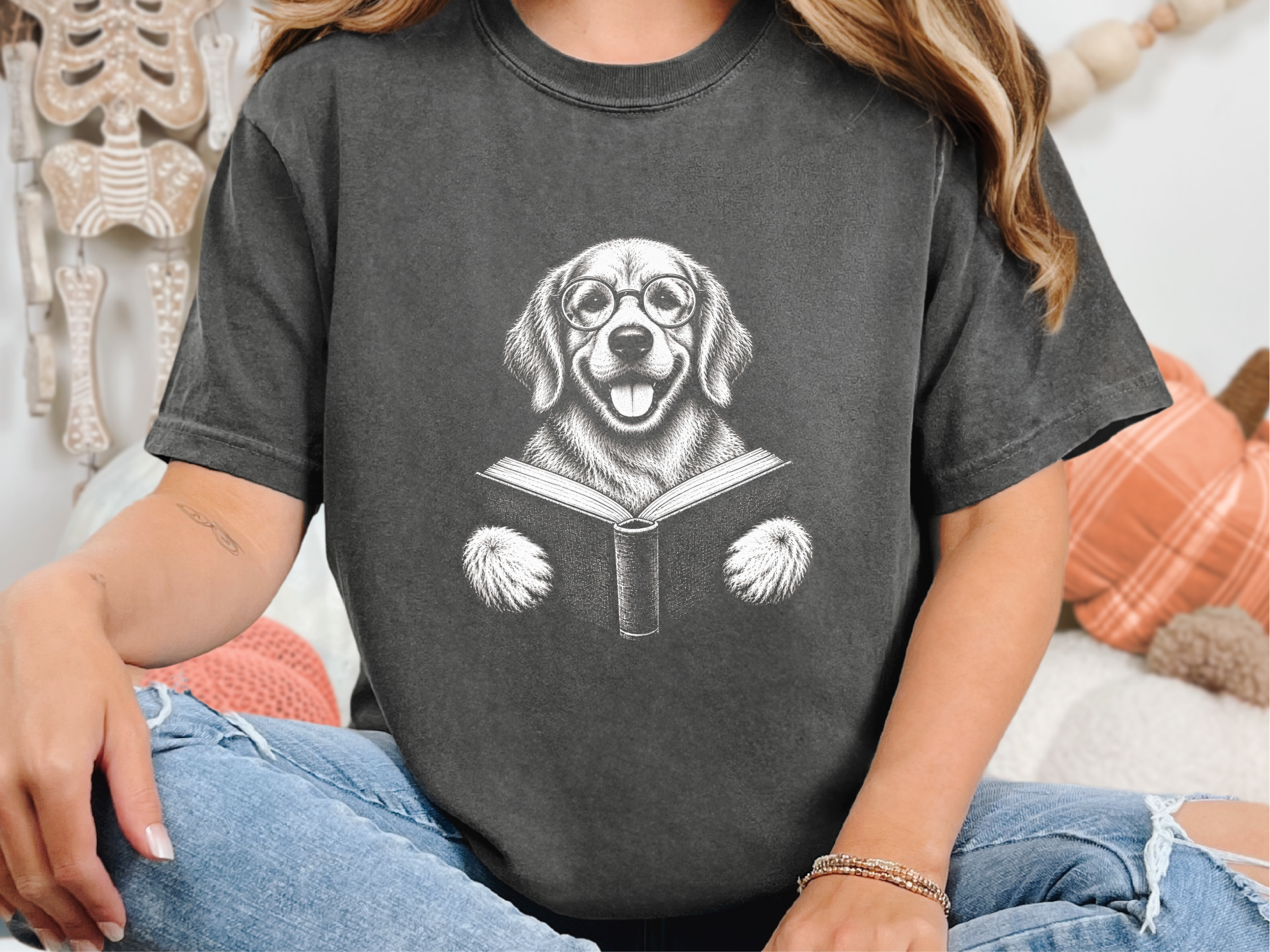 Golden Retriever Reading Book doodle dog shirt - photo 6