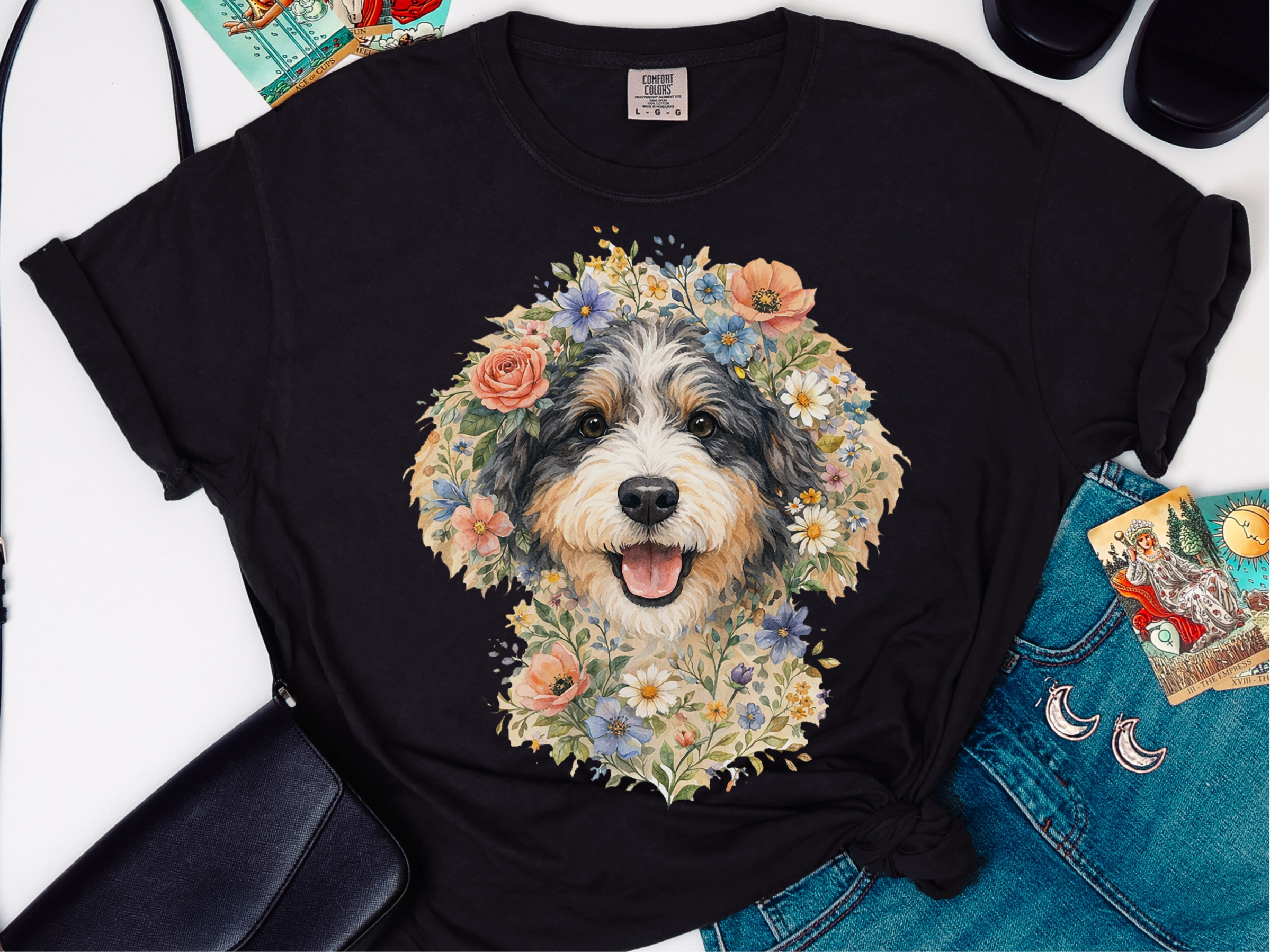 Comfort Colors Aussiedoodle Floral Portrait