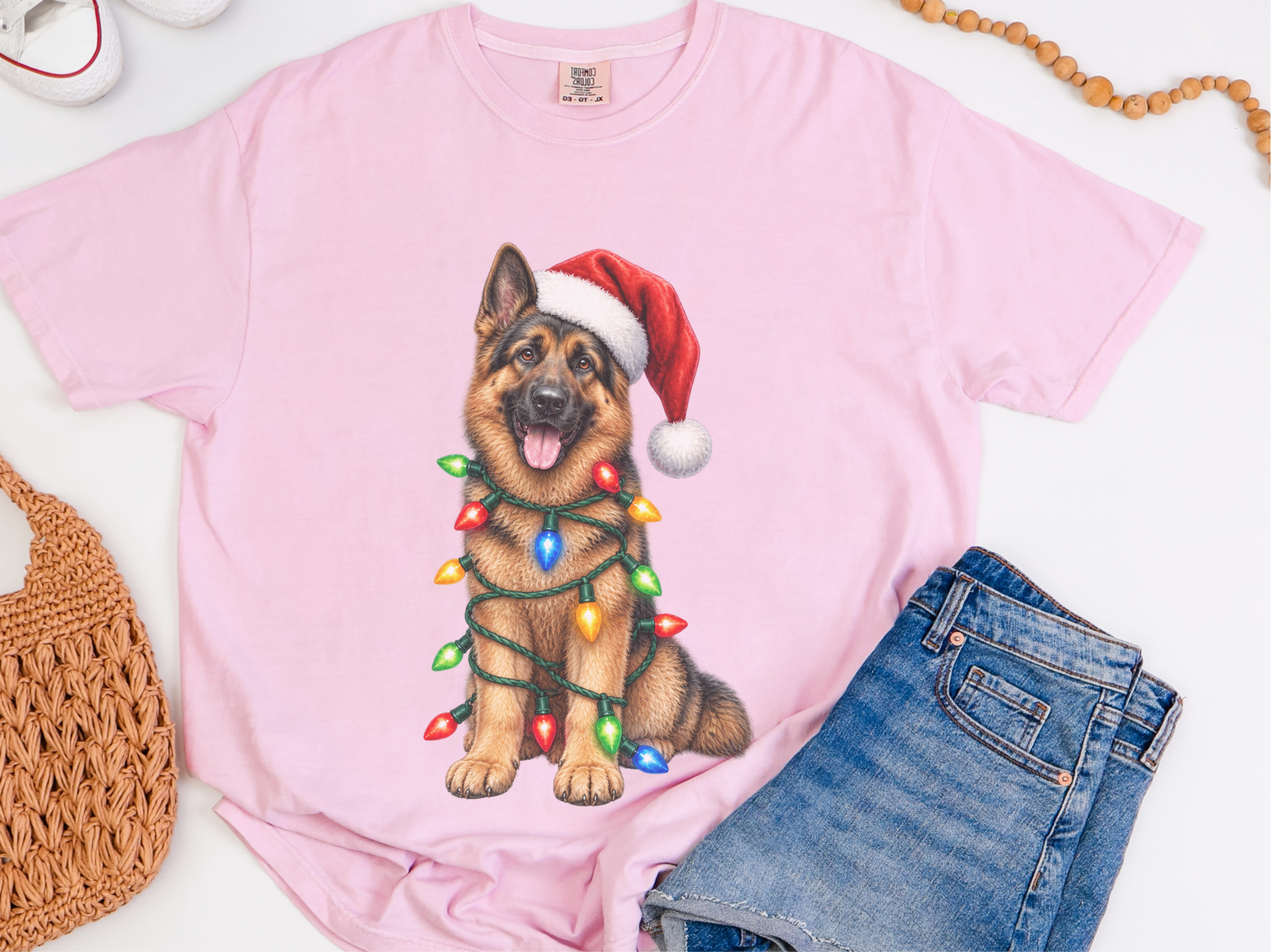 Christmas German Shepherd Lights doodle dog shirt - photo 4