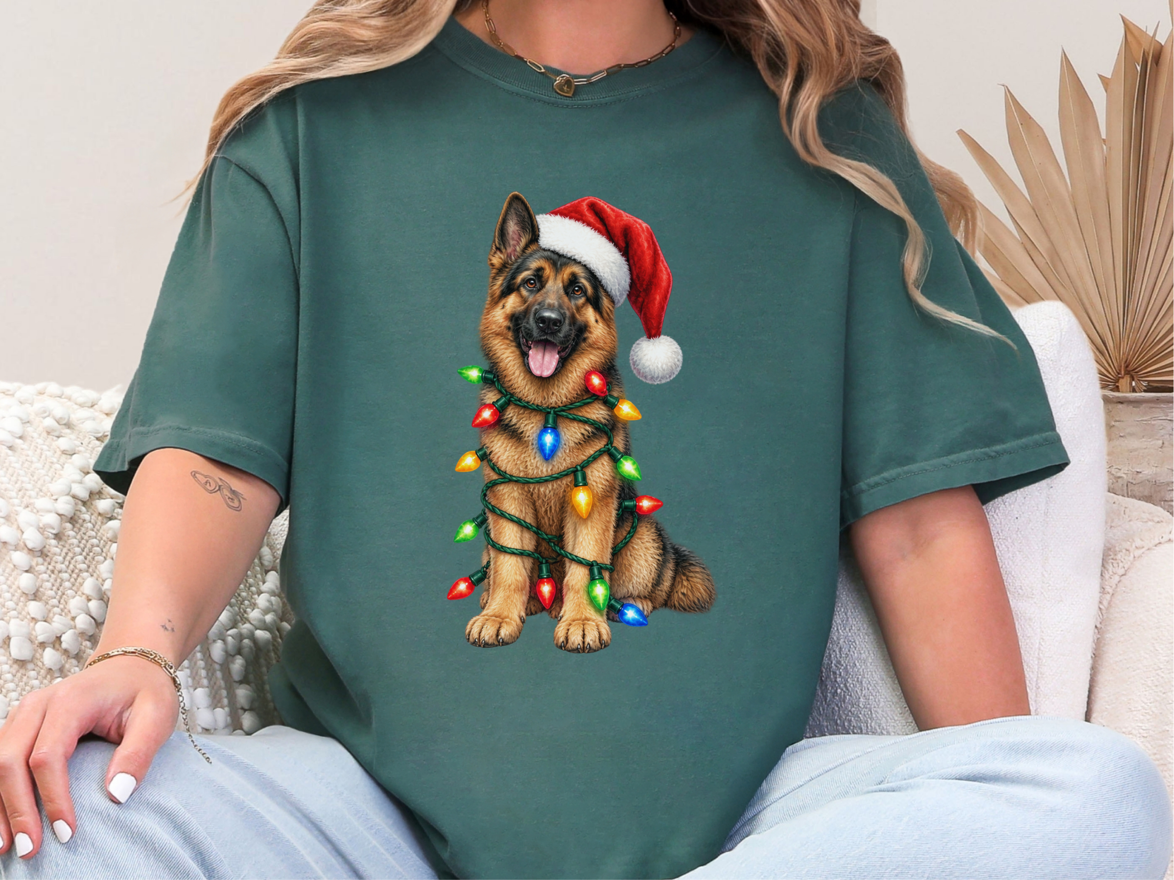 Christmas German Shepherd Lights doodle dog shirt - photo 8