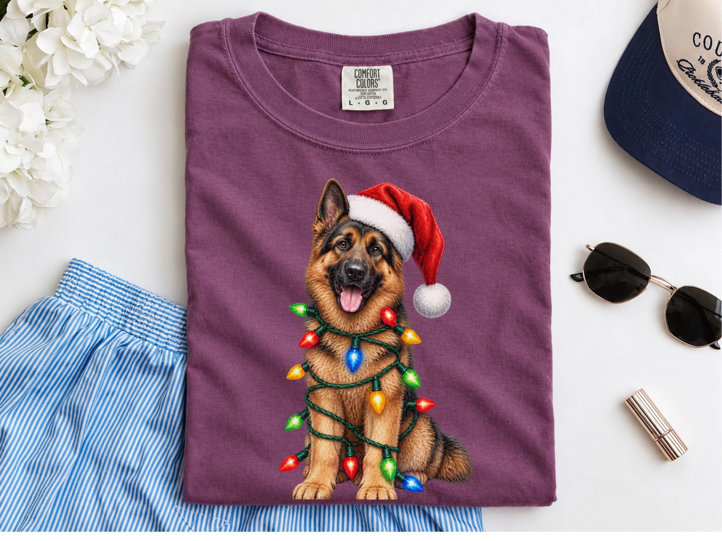 Christmas German Shepherd Lights doodle dog shirt - photo 5