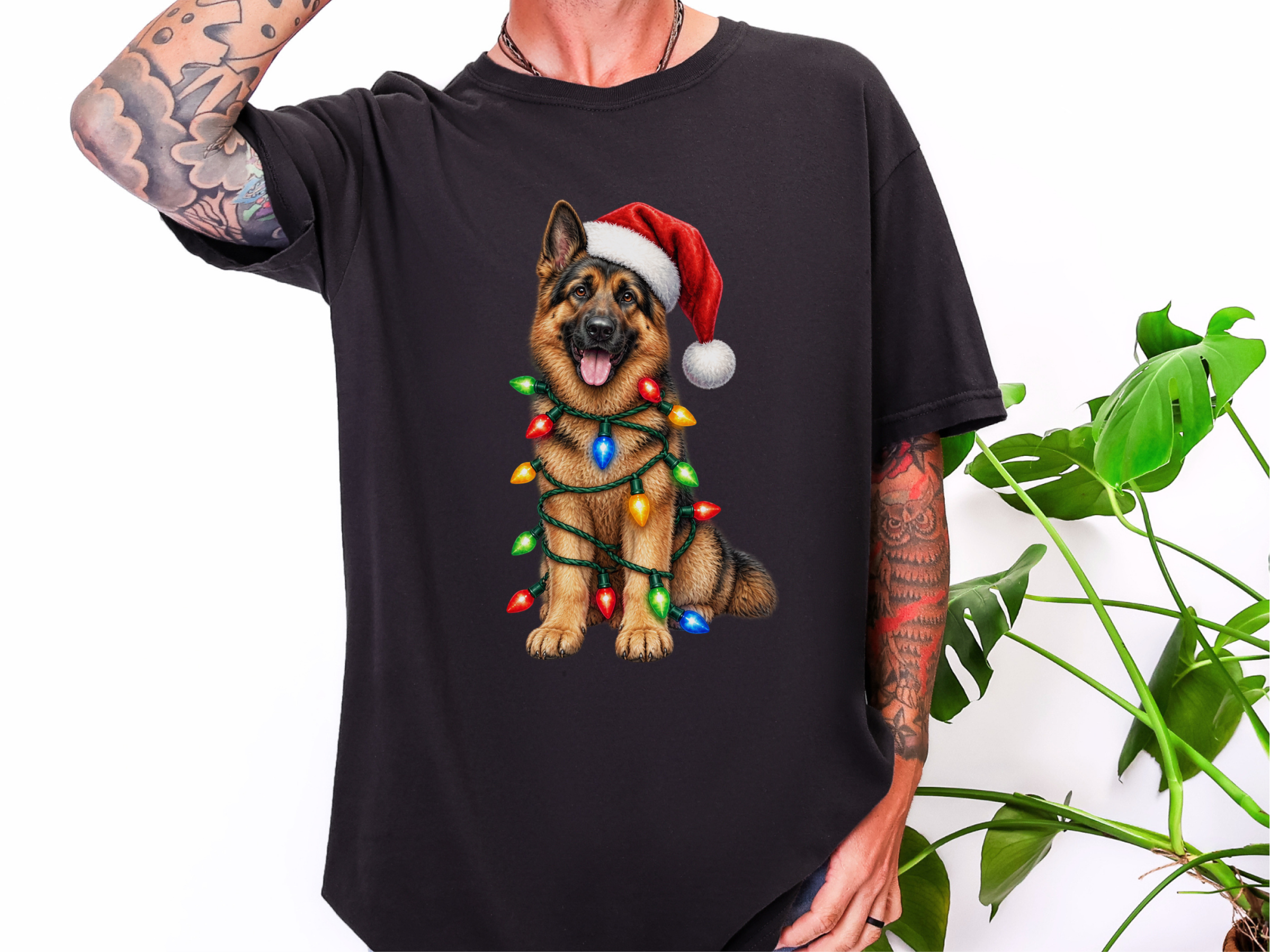 Christmas German Shepherd Lights doodle dog shirt - photo 3