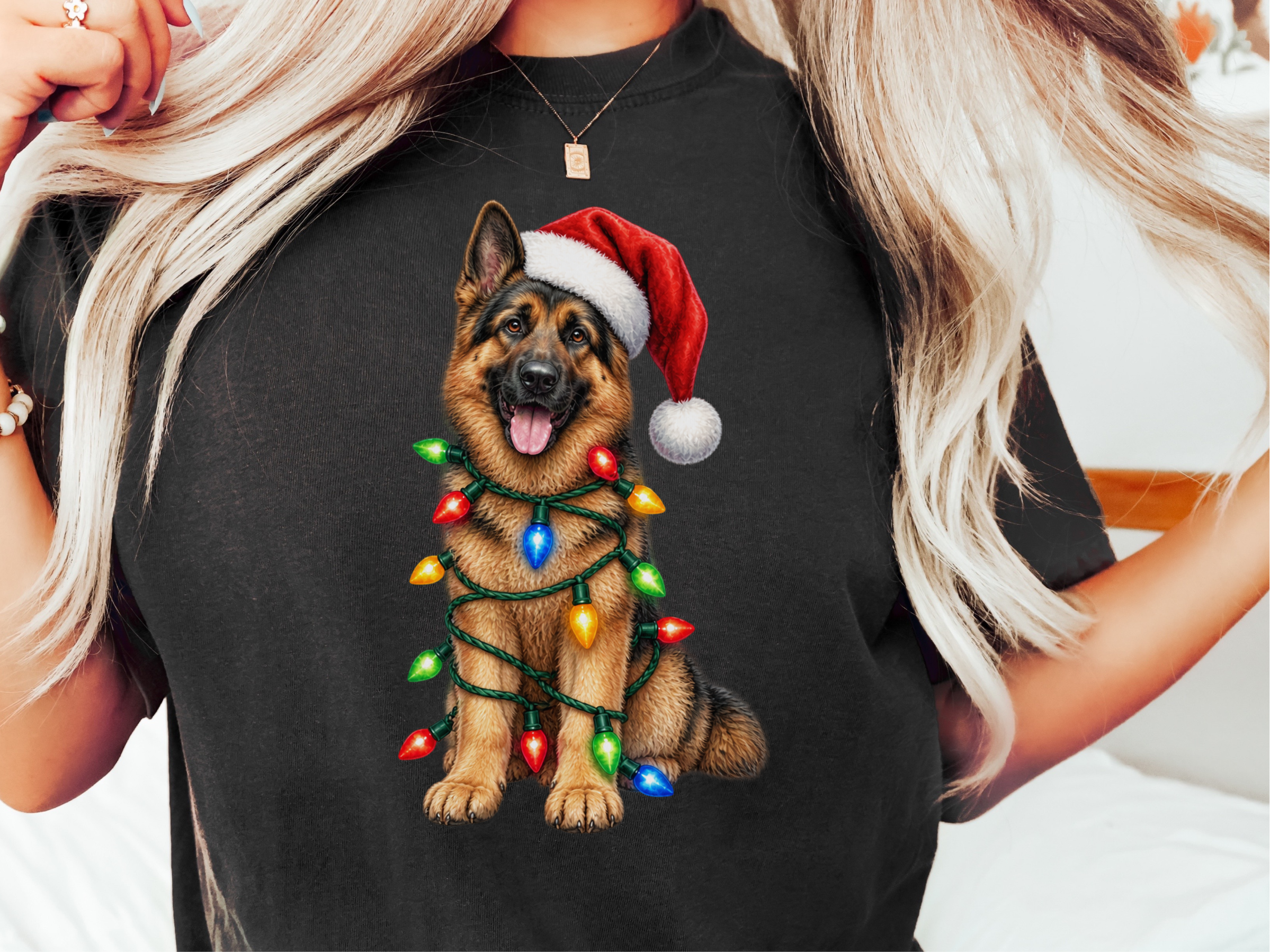 Christmas German Shepherd Lights doodle dog shirt - photo 1