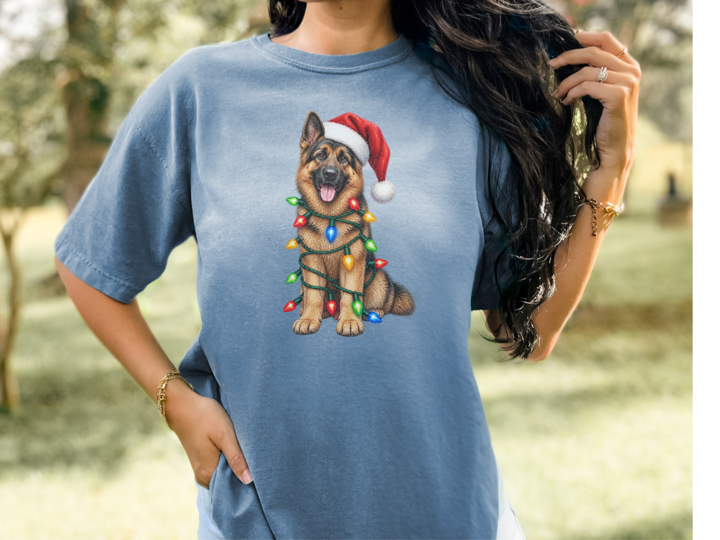 Christmas German Shepherd Lights doodle dog shirt - photo 6