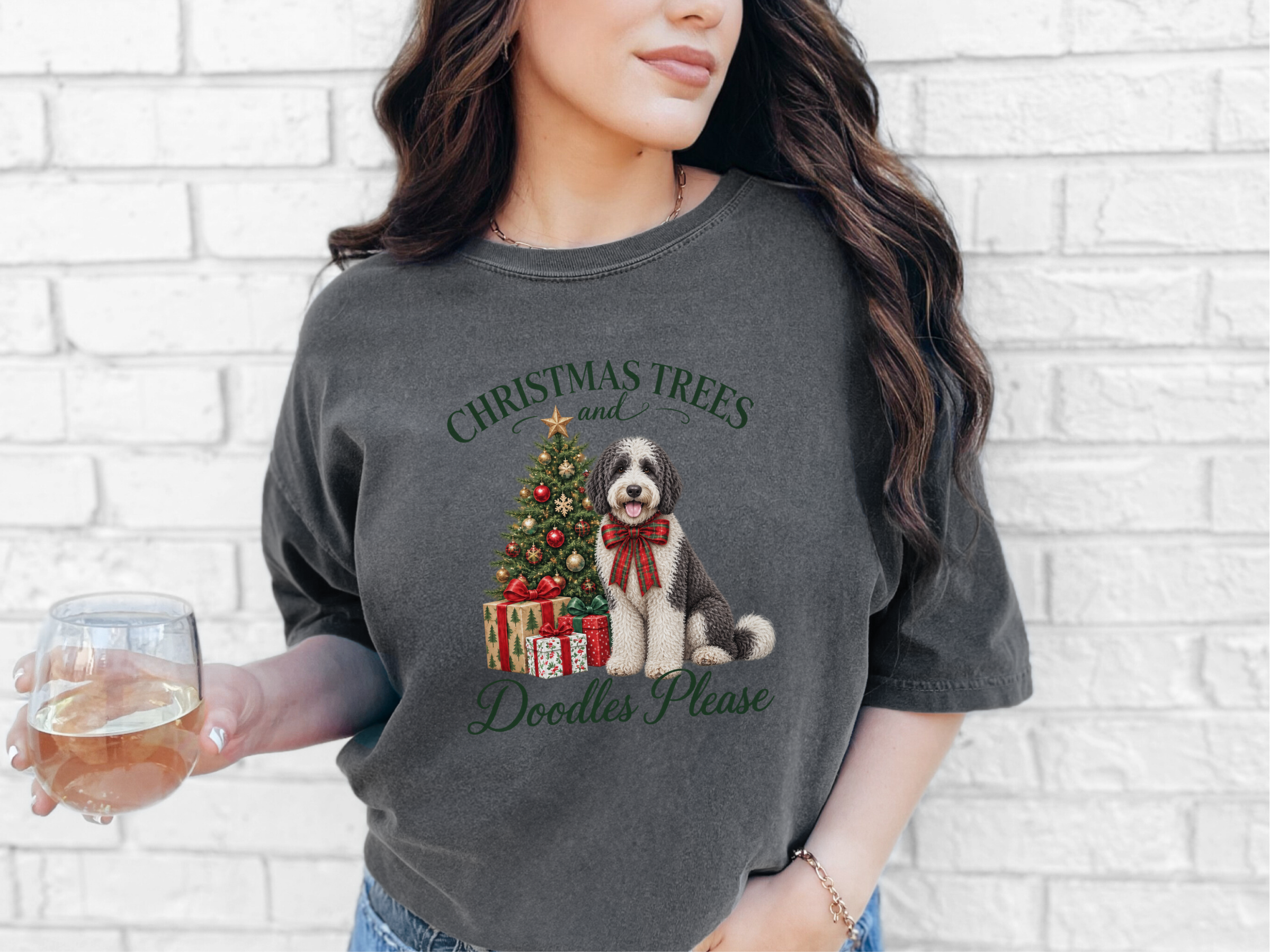 Christmas Sheepadoodle And Tree doodle dog shirt - photo 4