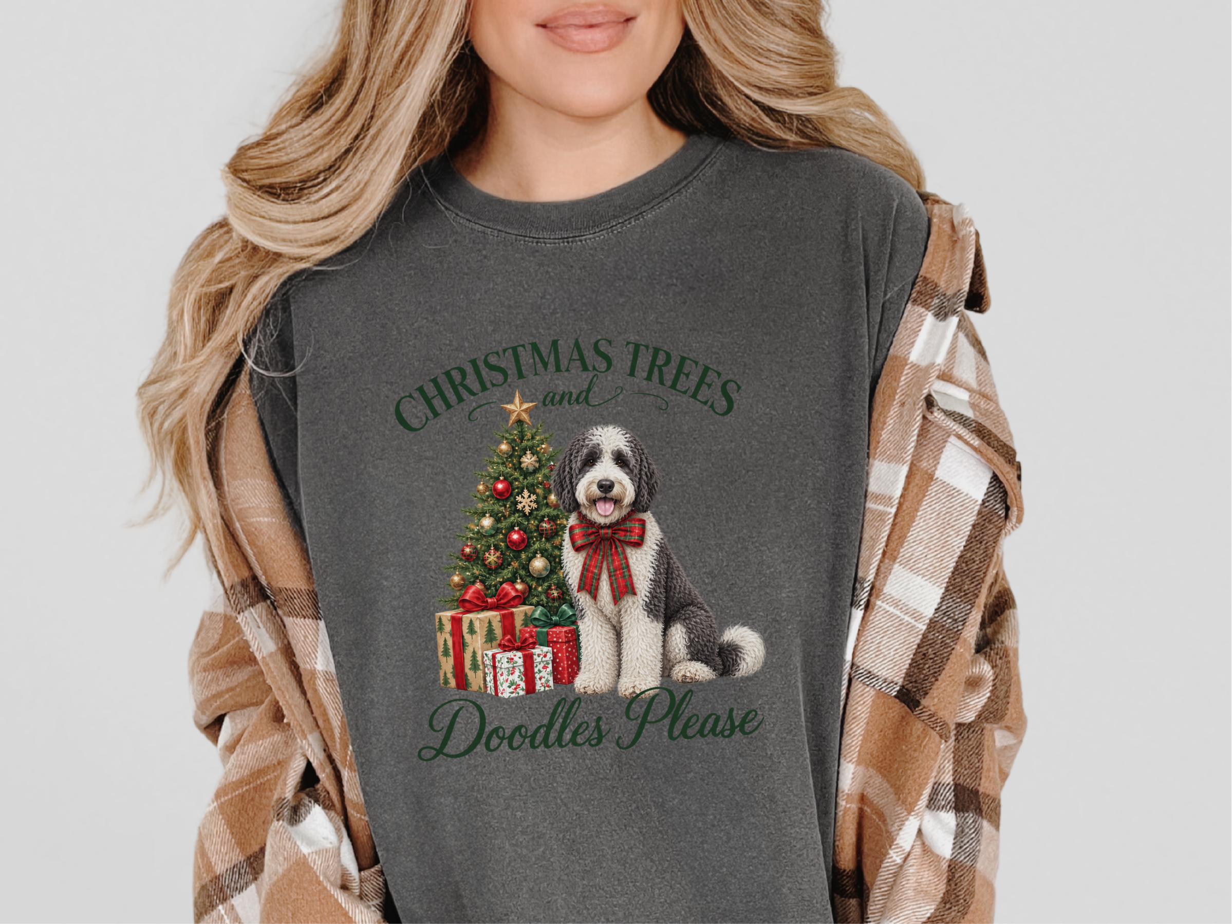 Christmas Sheepadoodle And Tree doodle dog shirt - photo 3