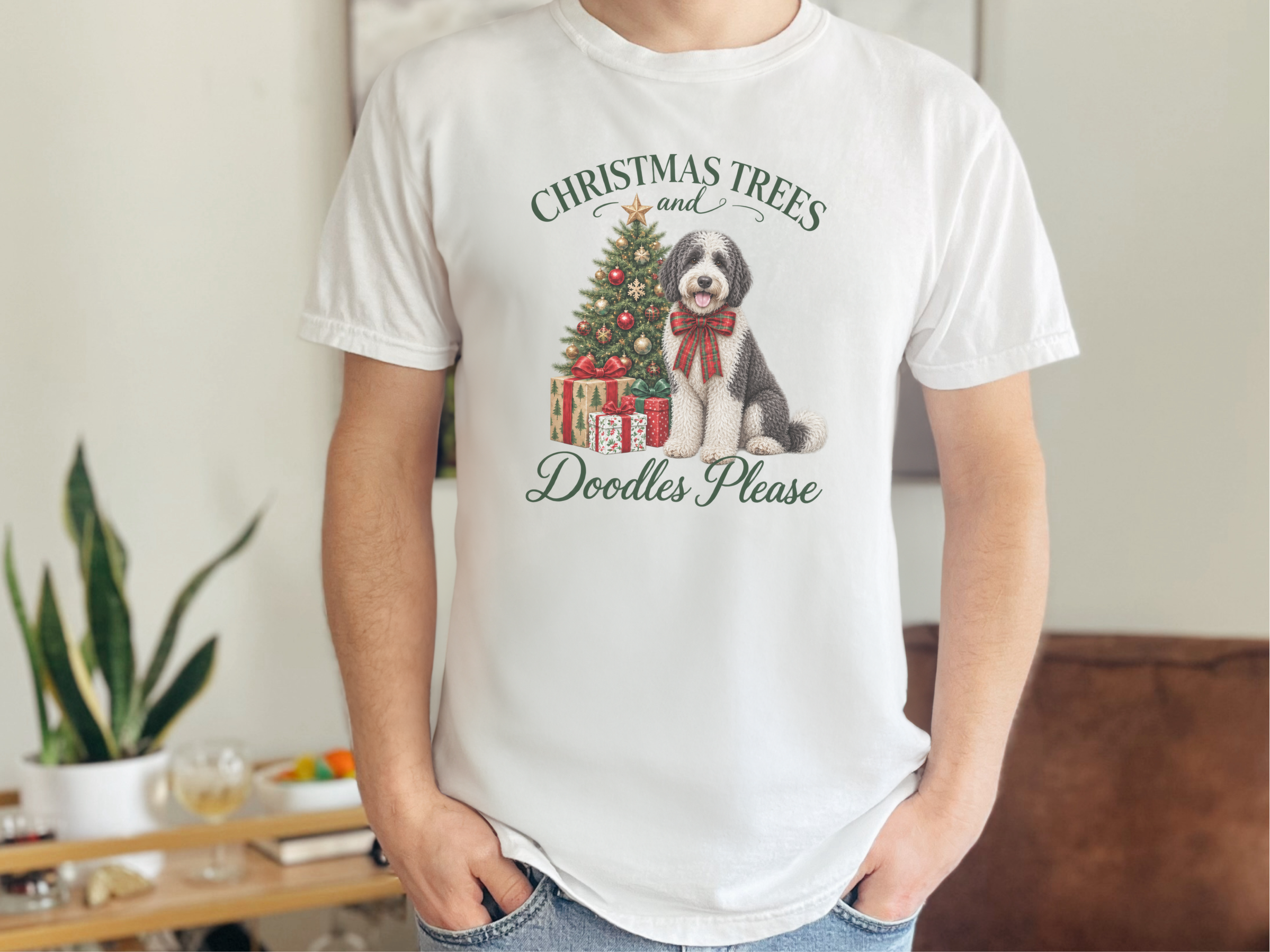 Christmas Sheepadoodle And Tree doodle dog shirt - photo 1