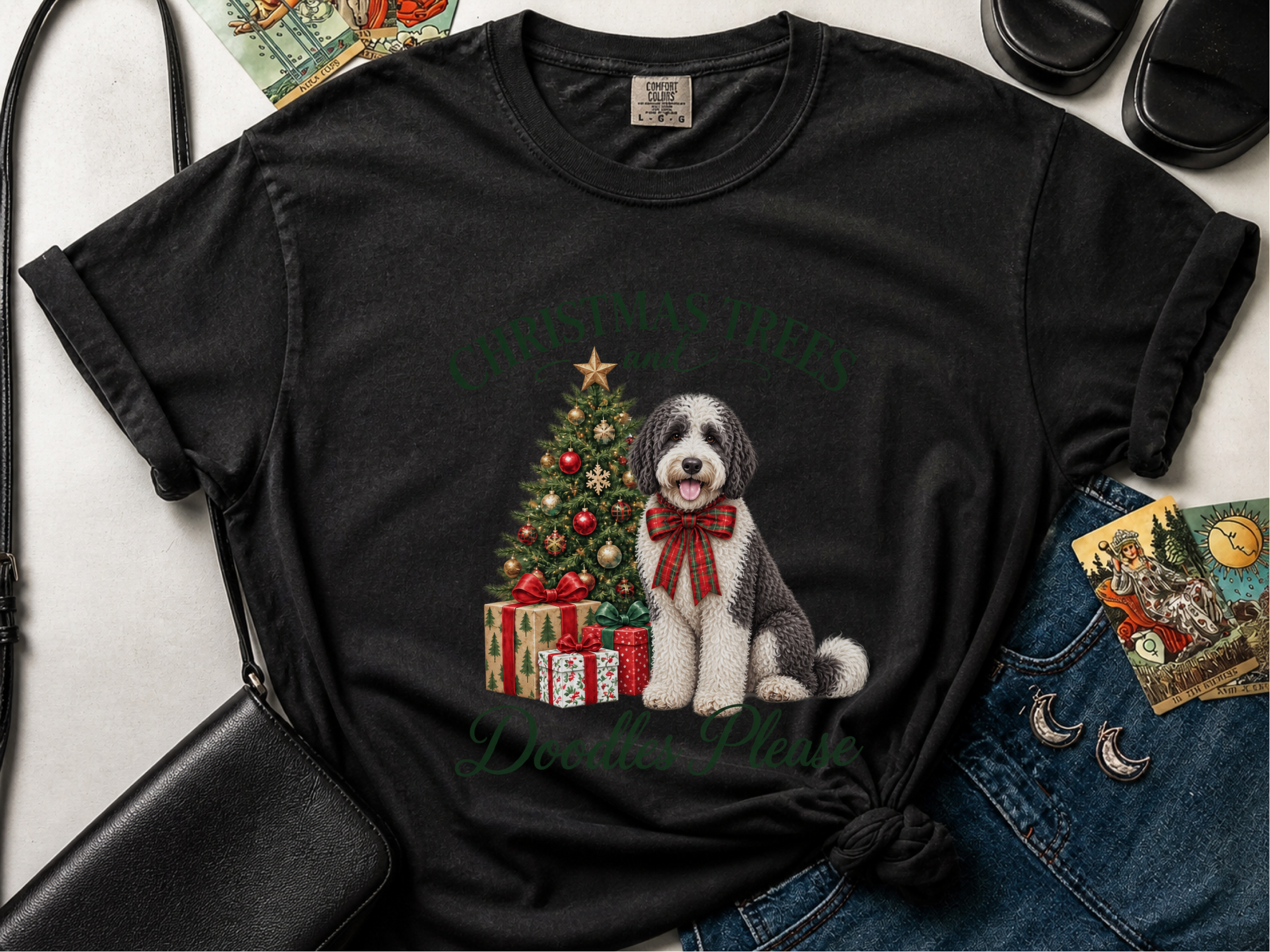 Christmas Sheepadoodle And Tree doodle dog shirt - photo 2