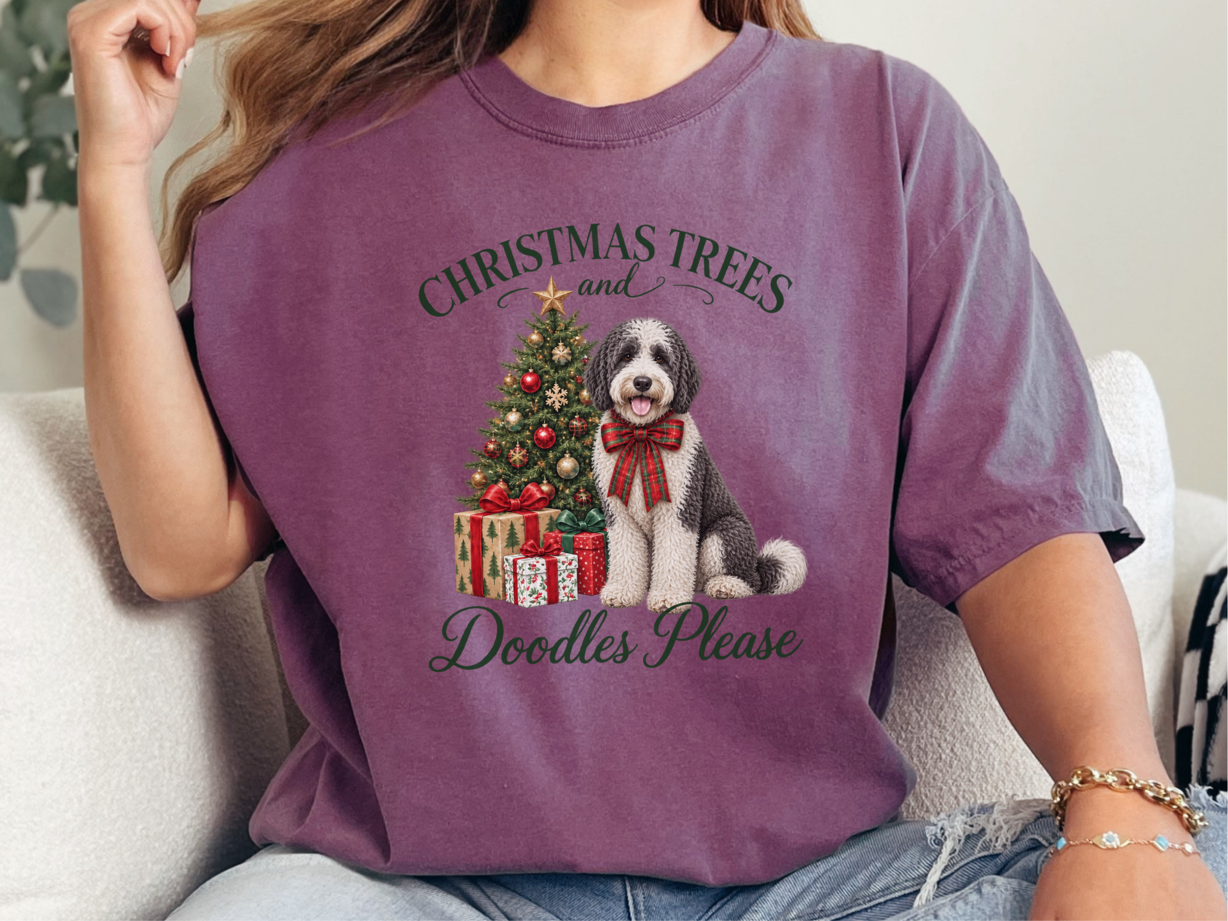 Christmas Sheepadoodle And Tree doodle dog shirt - photo 6