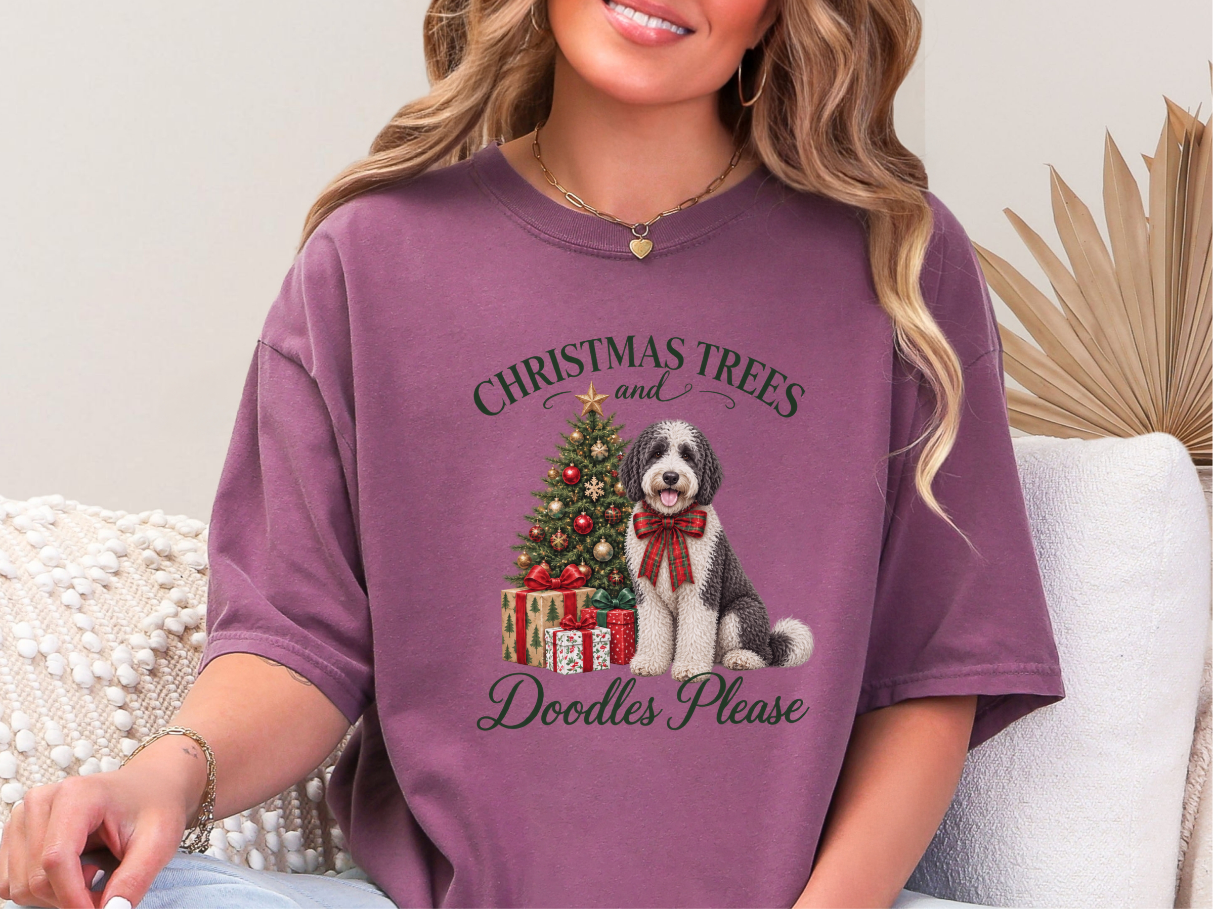 Christmas Sheepadoodle And Tree doodle dog shirt - photo 7