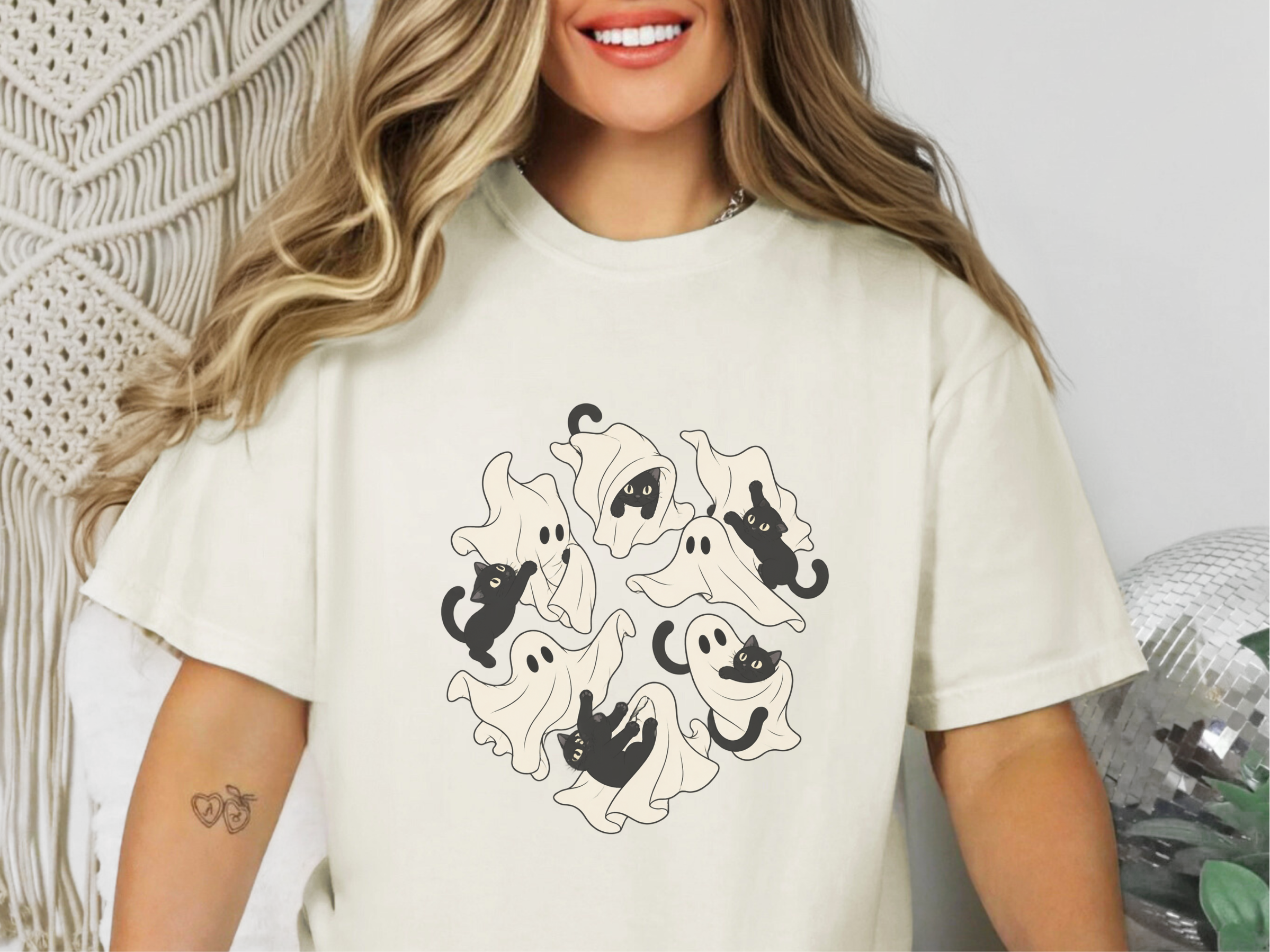 Playful Ghost Sheet Black Cats funny shirt - photo 8